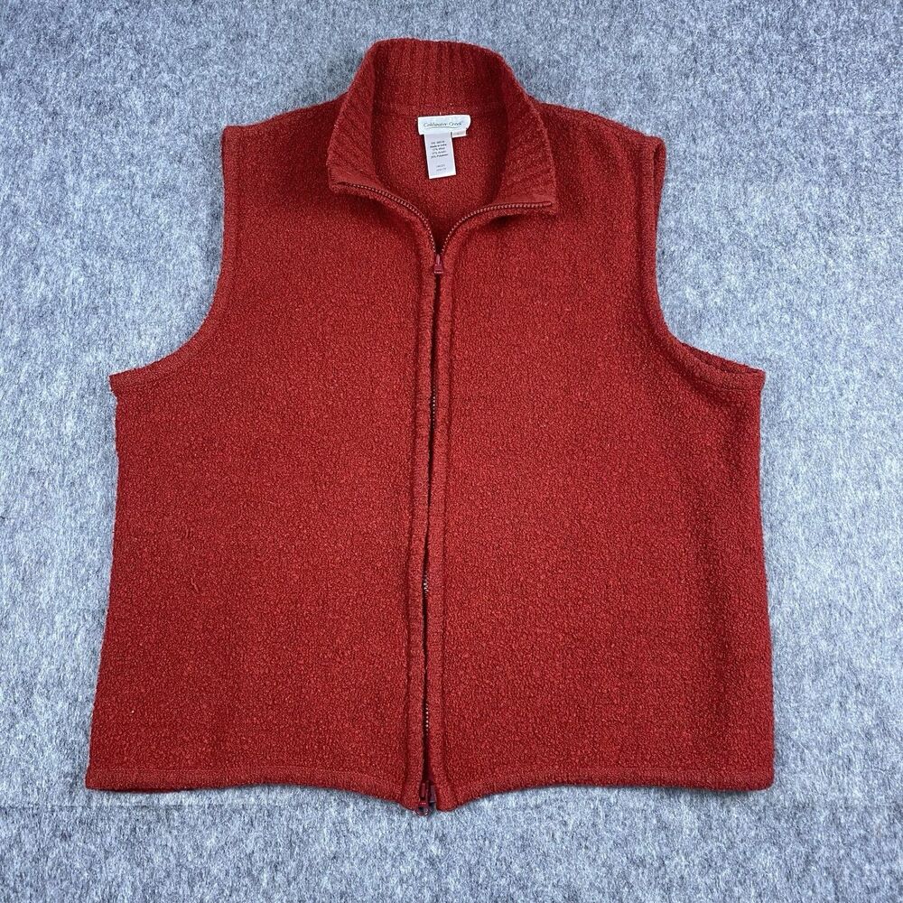 Coldwater Creek Women's Sweater Vest Wool Blend Full Zip Red Mock Neck Size L
